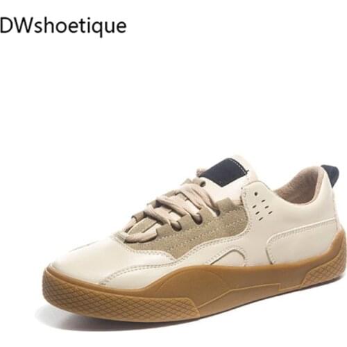 Genuine leather women sneakers lace up flat casual women shoes