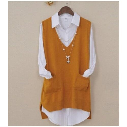 Womens Spring Autumn Cashmere Knitted Vest Both Sides Split Loose Sweater Vest Waistcoat Female Pullover Sleeveless S1982