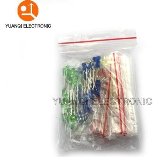 100pcs 3mm LED Light Assorted set DIY Kit White Yellow Red Green Blue 5value X 20pcs=100pcs Independent packing