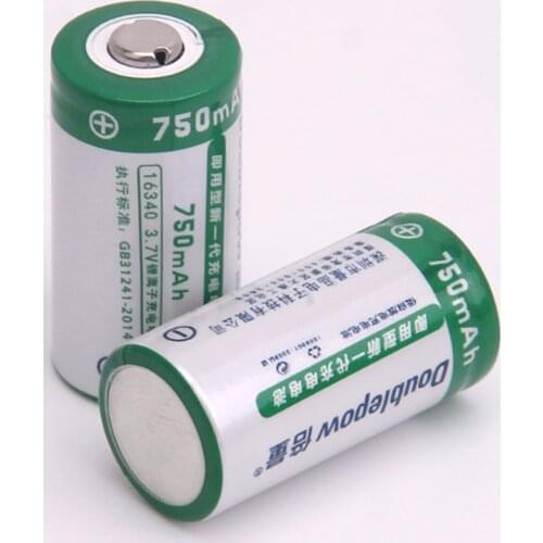 2pcs/lot 3.7V 750mAh 16340 rechargeable battery CR123A16340 lithium ion rechargeable lithium battery