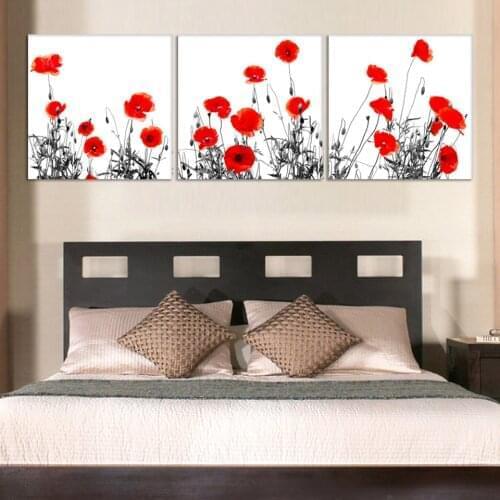 3 Panel Modern Printed Beautiful Red Flower Painting On Canvas Art Home Decor Abstract Wall Pictures Painting For Living Room