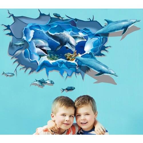 3D Ocean Dolphins Fish Mural Vinyl Decals Home Kids Room Decoration wall stickers sea