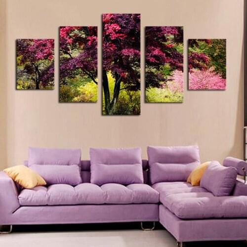 Top-rated 5 Panels HD Beautiful Colorful Tree Canvas Print Oil Painting For Living Room Wall Art Picture Artwork Unframed