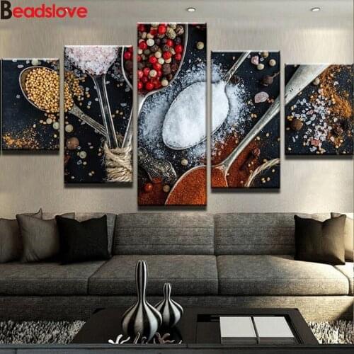 5pcs 5D Diamond Embroidery Diy Diamond Painting Various Colorful Herbs And Spices diamond mosaic Food For Kitchen Decorative