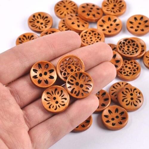 50pcs Vintage Clothing Decoration Wedding Round Flower Wooden Buttons For Sewing DIY Scrapbook Accessorie 18mm