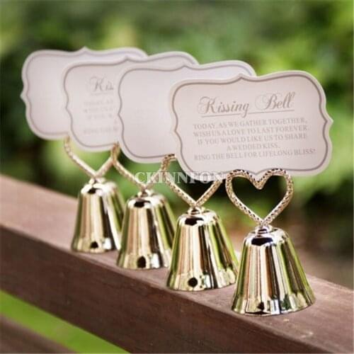 500Pcs/Lot Wedding Favor Party Favors "Kissing Bells" Place Card/Photo Holder Gold Wedding Decoration Gift