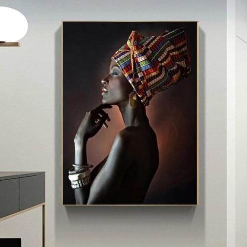 African Nude Woman Indian Headband Portrait Canvas Painting Posters and Prints Scandinavian Wall Art Picture for Living Room