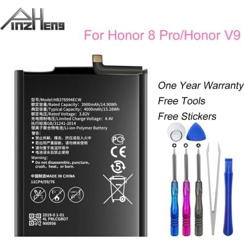 PINZHENG Battery For Huawei honor 8 Pro Battery DUK-AL20 DUK-TL30 HB376994ECW 4000mAh Full Capacity For Huawei V9 Battery+Tools