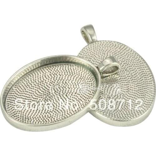 Free Ship!!! 50pcs 22x30mm Oval Pendant Tray Settings - Oval Glass Tile Blank Bezels - Antique Silver