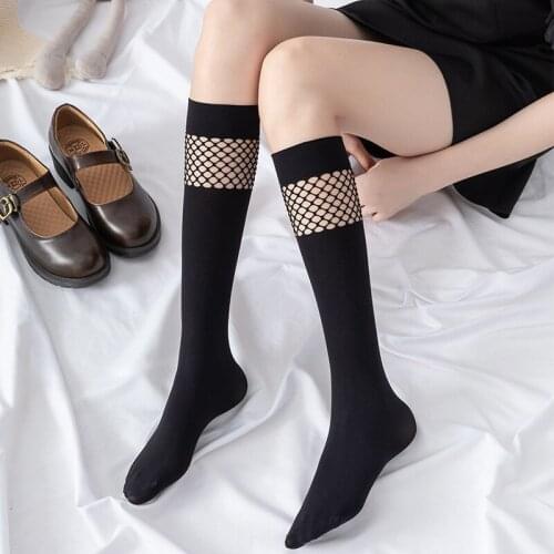 1pair Fishnet Knee Socks Sexy Socks Long Socks Women Stockings Cute College Style Girls Student Mesh Black Gothic Stockings