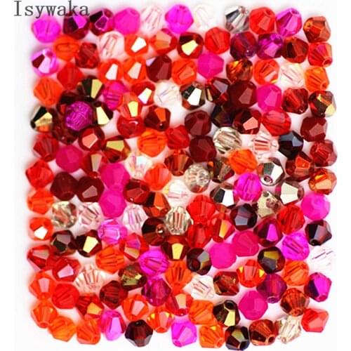 Isywaka Red Multicolor 100pcs 4mm Crystal Beads Bicone Stone Jewelry Findings Tassel Lariat Earring Glass Quartz Accessories