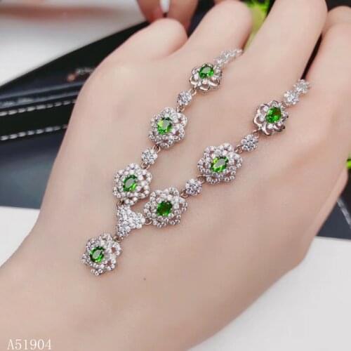 KJJEAXCMY boutique jewelry 925 sterling silver inlaid natural diopside gemstone female luxury necklace support test