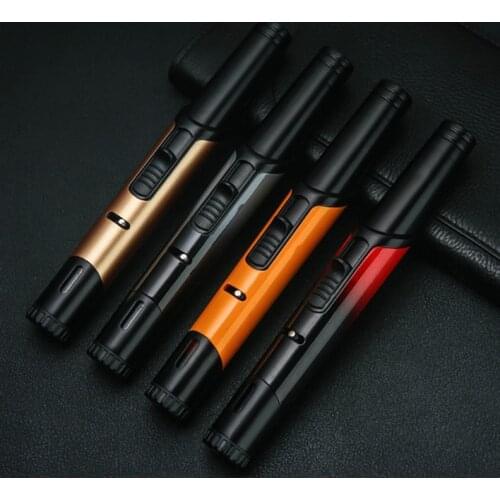 Metal Torch Butane Gas Pen Spray Gun Portable Windproof Cigar Lighters Kitchen Outdoor Ignition Tool Blue Flame Gadgets For Men