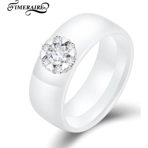 Fashion Trend 925 Sterling Silver Ceramic Ring Flower Shape Personality Temperament Jewelry For Women Girls Wedding Gifts