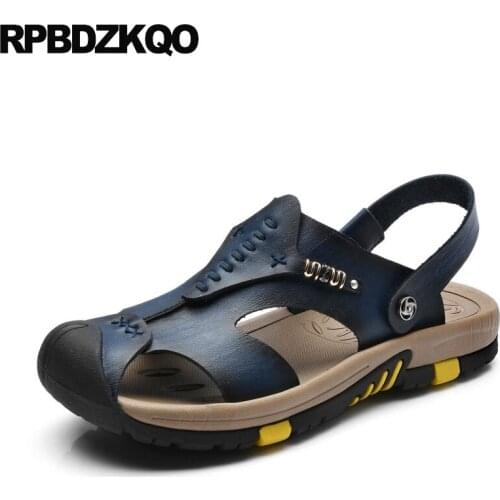 Men Sandals Leather Summer Flat Soft Mules Closed Toe Outdoor Shoes Sport Fashion Native Casual Slides Designer Slippers Black
