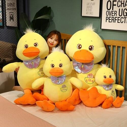 60/80cm Soft Cute Cartoon Duck With Bow Tie Plush Toys Stuffed Lovely Animals Pillow Doll For Girls Kids Birthday Gifts