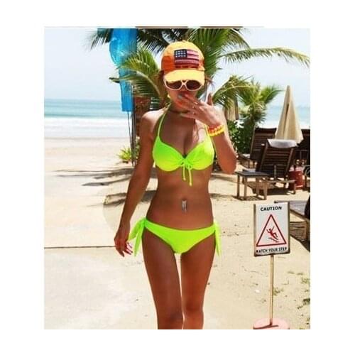 New Brand Sexy Neon Color Bikini women swimwear Push Up slim bowknot Swimsuit Brazilian bathing suit Beach wear