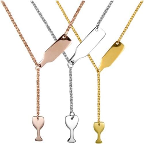 New Necklace 2021 Party Jewelry Red Wine&Cup Love Wine Women Bottle Glass Chain Charm Necklaces Pendant Jewelry