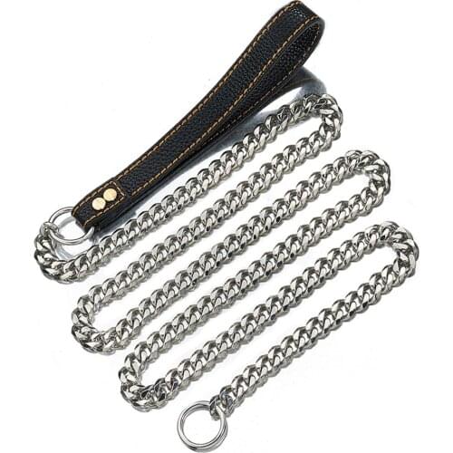 Tiasri Dog Collar Necklace Choker Pet Leash High Quality Stainless Steel Chain Silver Color Pet Training Rope Slide Adjust Size