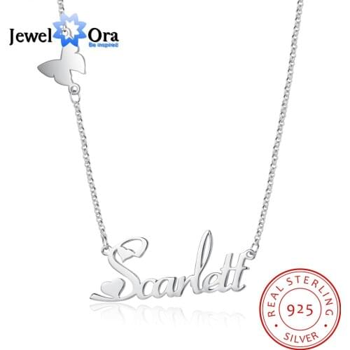JewelOra Personalized Nameplate Necklace with Butterfly 925 Sterling Silver Custom Name Pendant Gift for Women Wedding Gifts