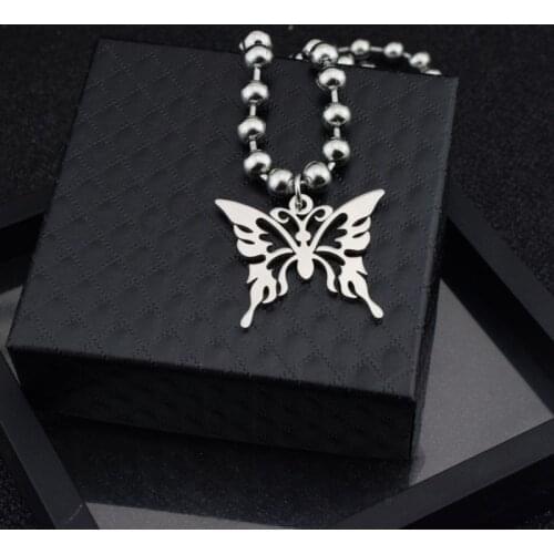Butterfly Stainless Steel Pendant Necklace Ball Chain Punk Rock Necklace Unisex 649D