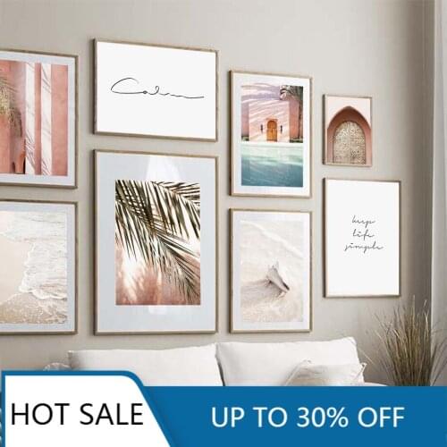 Palm Leaf Pink shadow Golden Door Beach Conch Nordic Wall Art Canvas Painting Posters Prints Wall Decor For Home Decoration