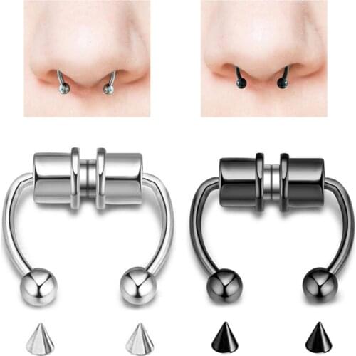 2021 1Set Fake Septum Piercing Magnetic Horseshoe Nose Ring Non Piercing Stainless Steel Jewelry Reusable Falso Septum In Nose