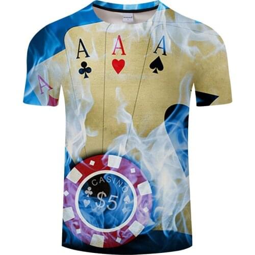 Poker T-shirt 2021 Summer Fashion Top Gambling Las Vegas Men and Women Short Sleeve 3D Funny Round Neck Pullover Cool Clothing