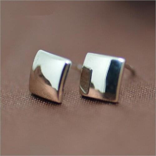 Exaggerated 925 Sterling Silver Jewelry Fashion Geometry Square Smooth Anti-allergic Female Earrings SE60