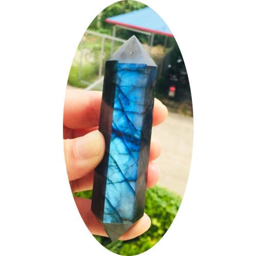 Natural Quartz Labradorite Double Obelisk tower Points Wand Healing Crystal Points