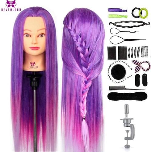NEVERLAND 30 Inch Colorful Mannequin Head Purple Rainbow Long Hair Training Head Professional Hair Styling PracticeDoll Heads