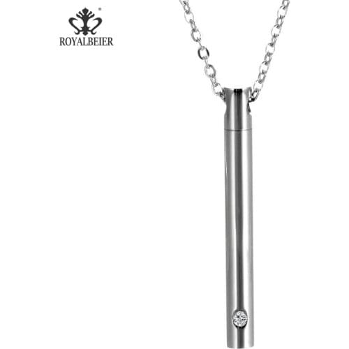 RoyalBeier 18Inch Chain Stainless Steel Cylinder Shape Perfume Screw Cover Pendant Necklace Silver Color Jewelry For Women
