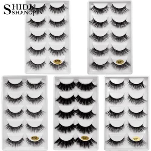 SHIDISHANGPIN 5 Pairs 3D Mink Lashes Natural Mink Eyelashes Volume False Eyelashes Full Strip Makeup Eyelash Extension Cilios