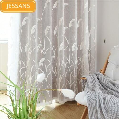 Nordic Modern and Simple Tulle Curtains for Living Room and Bedroom Window Screens Pastoral Embroidery Customized Size