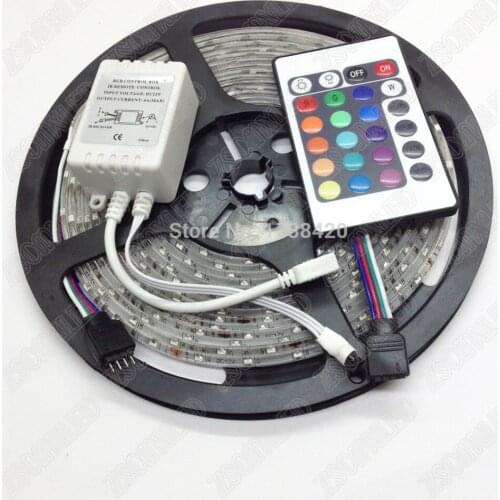 Free Shipping 3528 RGB LED Strips 60led/M 300led/5M DC12V Waterproof IP65 LED Strip Light With 24Key Remote Controller LED Lamp