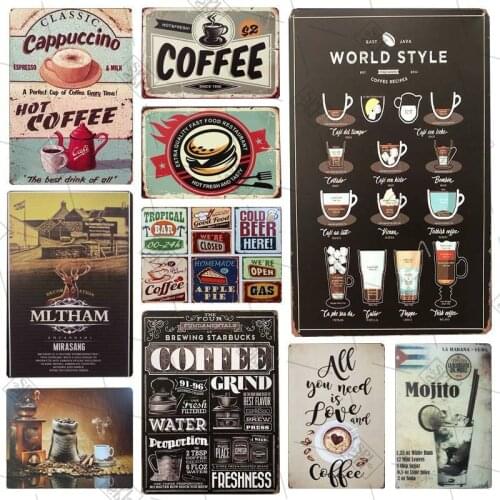 30X20cm Vintage Metal Tin Signs Wall Art Plate Drink Coffee Metal Poster Bar Kitchen Pub Cafe Wall Decoration Retro Wall Sticker
