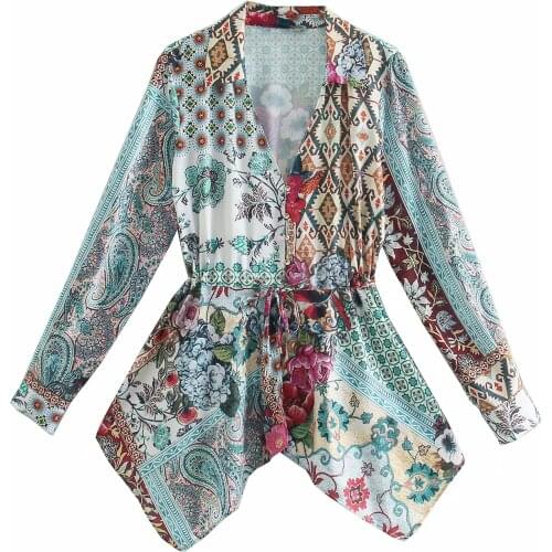 Za Women New Spring Autumn Retro Print Simple Style Loose Sleeve Lapel Shirt Casual Chic Irregular Shirt XITIMEAO