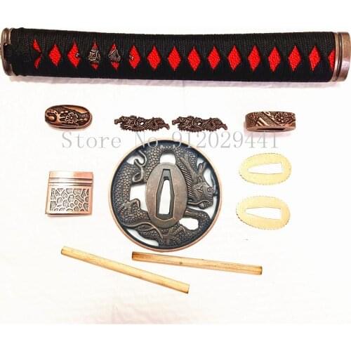 Dragon Theme Sword Guard for Katana/Wakizashi Fittings Set Kirsite Tsuba+Menuki+Fuchi+Kashira+Handle+Habaki+Seppa Metal Crafts