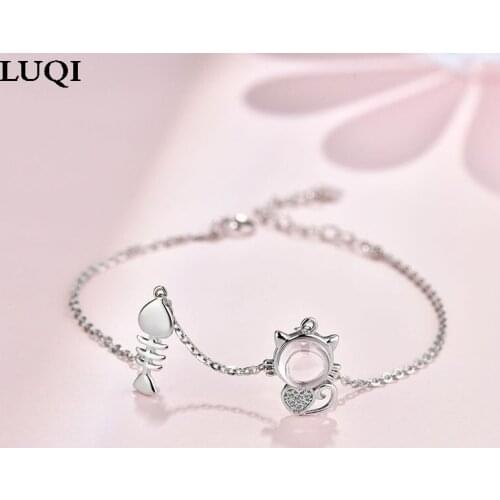 Womens Fashion S925 Silver Plated Platinum Fish BoneAnd Cat Personality Aall-Match Bracelet Gift SL019