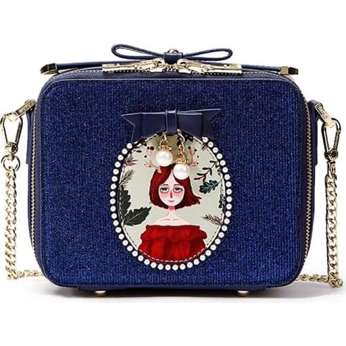 WOMENS Bag Retro Versatile Shiny Bag with Chain Western Beaded Bracelet Shoulder Square Sling Bag crossbody bags for women