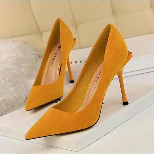 BIGTREE Womens Pumps Pointed Toe shoes Thin High Heels Flock Wedding Party Lady Single Shoes Autumn Winter Heels Women Shoes