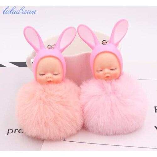 1pc Plush Keychains Sleeping Baby Doll Car Key Ring Plush Toy Bag Pendant Keychain