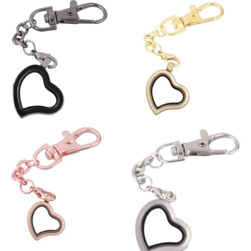 1pcs Heart NO crystal Alloy Floating charm Locket Keychain with Lobster clasp DIY twist living memory Glass locket Key ring