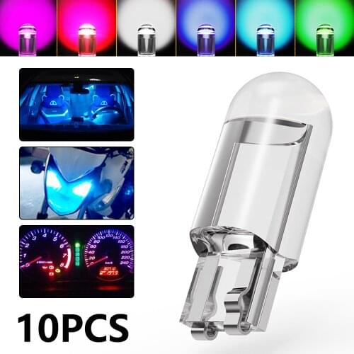 10 Pcs Multicolor T10 W5W 168 COB LED Car Wedge Parking Light Side Door Bulb Instrument Lamp Auto License Plate Light 6000K