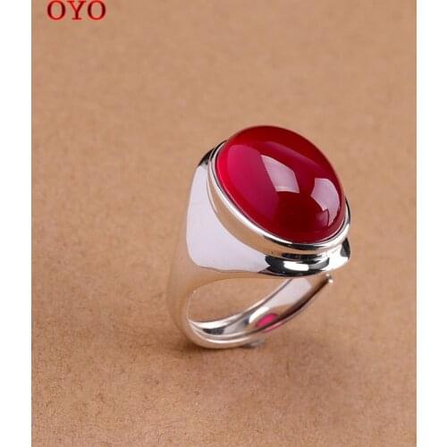 100% S925 silver jewelry fashion opening design new product red corundum ring exaggerated atmosphere jewelry