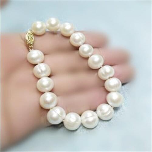 12-13mm South Sea White Baroque Pearl Bracelet 7.5-8 14k Gold Clasp Accessories Wedding Aurora Gift Real