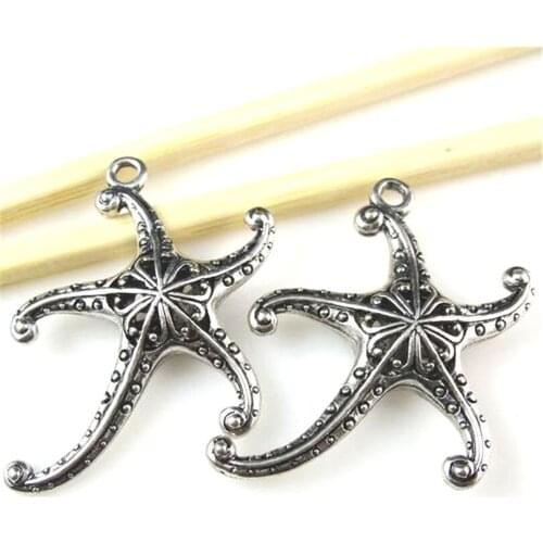 2pcs 10724 Antique Silver 47*32mm Ocean Starfish Charms Pendants Accessories For DIY Necklace Bracelet Alloy Jewelry Making