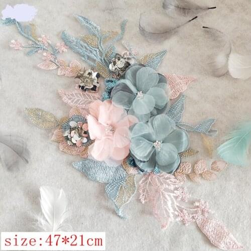 3D flower LACE 3pieces HandMade Embroidery LACE Fabric 47*21cm for wedding dress decoration DIY accessories decoration