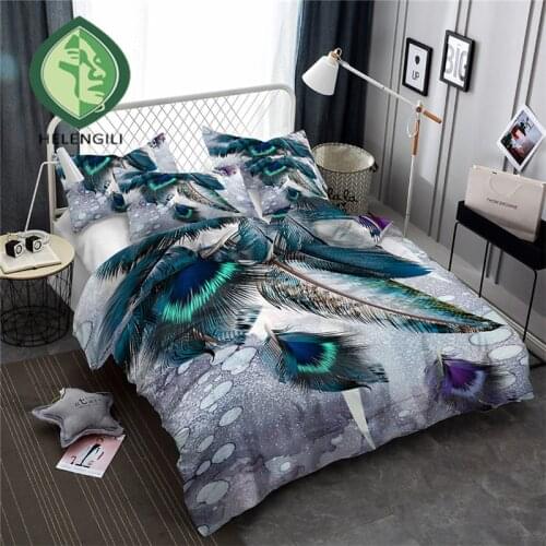 HELENGILI 3D Bedding Set Feather Print Duvet cover set lifelike bedclothes with pillowcase bed set home Textiles #YM-02