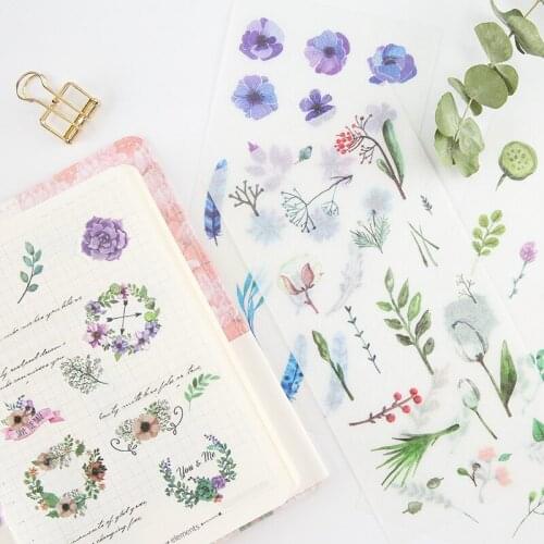6Sheets/Set Summer Leaves Plants Creative Decoration Scrapbooking Stickers Transparent PVC Stationery Planner Stickers